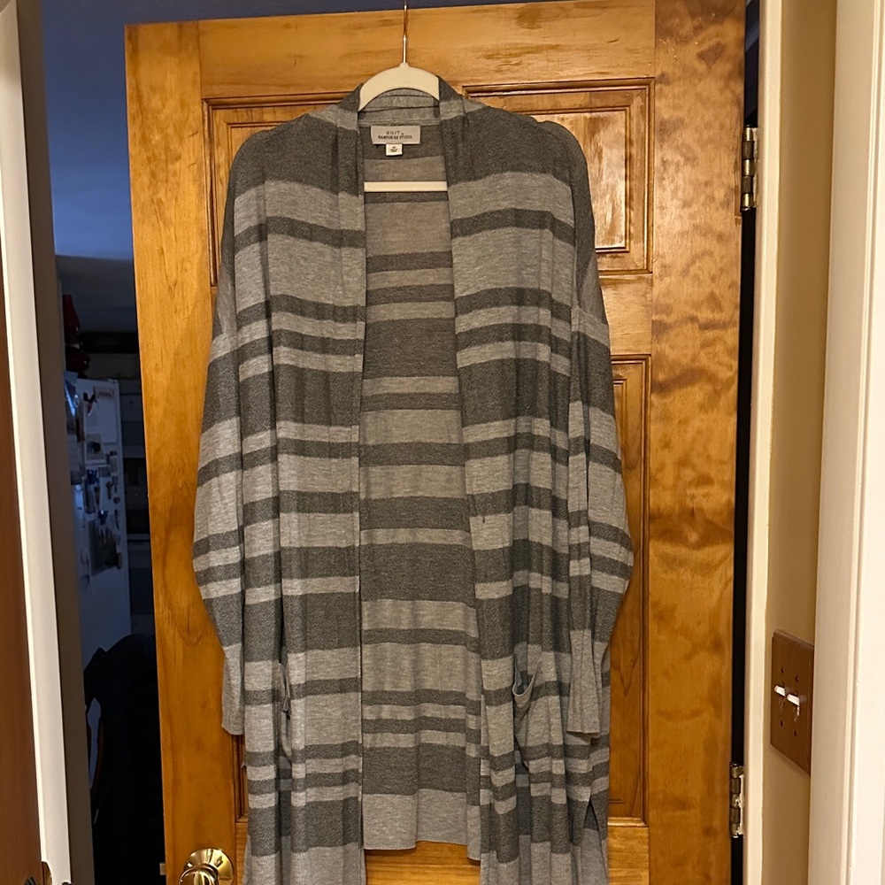 Gray Striped Open Cardigan